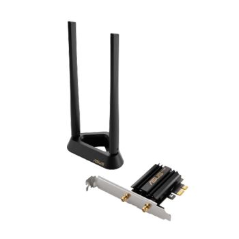 ASUS PCE-AX59BT, WiFi 6E PCI-E Adapter with 2 external antennas and magnetized base, Supporting 6GHz band, 160MHz, Bluetooth 5.2, WPA3