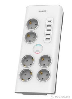 Power Protector Philips 2m 6 Sockets + USB Ports  White