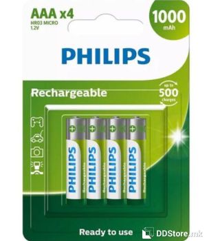 Batteries Philips Rechargable AAA 4pack 1000 mAh