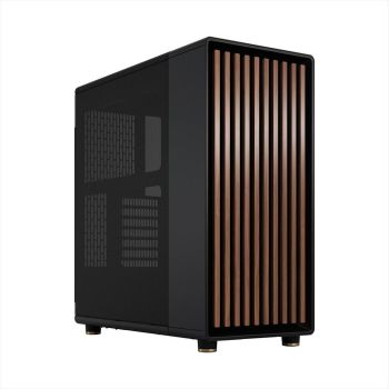 CASE FRACTAL DESIGN ATX Mid-Tower NORTH, 2x140mm Aspect 4-pin PWM fans, w/WINDOW, Side Mesh+Front wood panel, Charcoal Black, FD-C-NOR1C-01