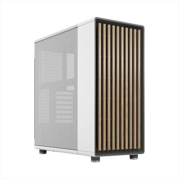 CASE FRACTAL DESIGN ATX Mid-Tower NORTH, 2x140mm Aspect 4-pin PWM fans, w/WINDOW, Side Mesh+Front wood panel, Chalk White, FD-C-NOR1C-03