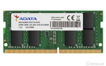 ADATA DDR4 8GB 2666 MHz, CL19, PC4-21000 260-Pin SODIMM Memory RAM Single, AD4S26668G19-SGN