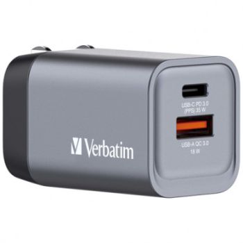 USB Universal Power Charger Verbatim GaN 2in1 35W 1xUSB-C/1xUSB-A QC 3.0