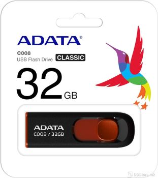 ADATA C008 Black, 32 GB, USB 2.0, Brzina na čitanje 30 MB/s, Brzina na zapis 10 MB/s, Crna