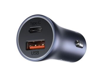 USB Universal Car Charger Baseus Golden Contactor Pro GaN 40W USB-A + Type-C Black w/Cable