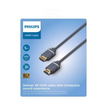 Philips Phil-SWV5650G/00, HDMI 2.0 Cable 4K 60Hz Ultra HD, 18 Gbps, High Speed, 30 AWG male to male cable 5m