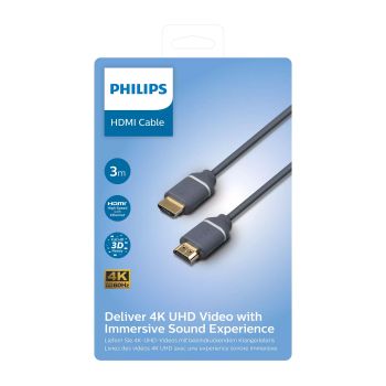 Philips Phil-SWV5630G/00, HDMI 2.0 Cable, 4K 60Hz Ultra HD, 18 Gbps, High Speed, 30 AWG male to male cable, 3m