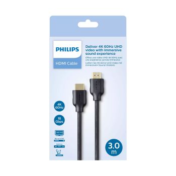Philips Phil-SWV5531/00, HDMI 2.0 Cable, 4K 60Hz Ultra HD, 18 Gbps, High Speed, 30 AWG male to male cable, 3m