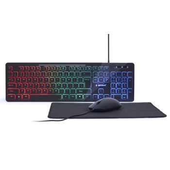 Gembird Keyboard & Mouse & Mousepad 3-in-1 backlight desktop set, black, US layout, PN:KBS-UML-01