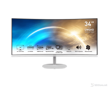 Monitor 34" MSI PRO MP341CQW LED 100Hz, 3440x1440 UWQHD,HDMIx2,DP,Speakers,Curved,21:9,VESA White