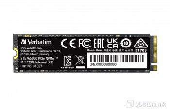 Verbatim SSD Internal, M.2, 2TB, Vi5000, NVMe, PCIe NVMe, Read: 5000MB/s, Write: 4300MB/s, Gen4