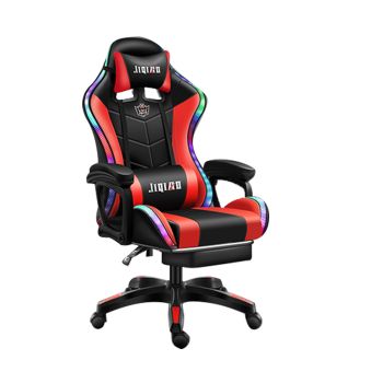 GAMING Chair PORTOS ( BLACK&RED), With MASSAGE + Built-in speaker + LED Light + LEG REST, maximum load 150 kg, unfolding(up to 135°), n