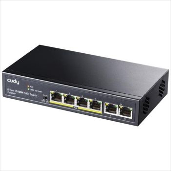 NET Switch POE+ CUDY 6-port 10/100 (4 POE) FS1006P, 60W, Metal