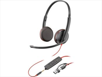 HEADPHONES POLY Blackwire 3225 w/microphone, USB-C/A Adapter + 3.5mm, 8X229A6