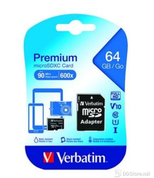 Verbatim Secure Digital Micro 64GB SDXC Ultra High Speed I Class10 w/Adapter