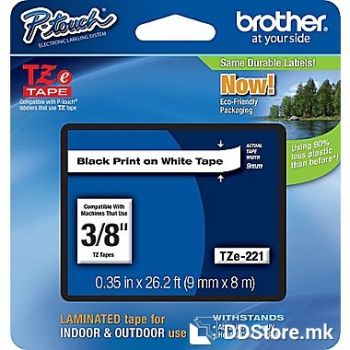 Brother P-touch label tape TZE221 black/white (9mm x 8m)