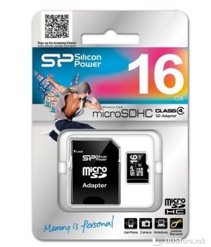 SILICON POWER Micro SD 16GB, SDHC C4 W/A