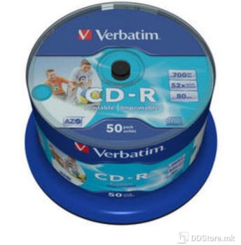 CD-R Verbatim 700MB 52x 50pcs Wide Inkjet Printable-noID Spindle AZO
