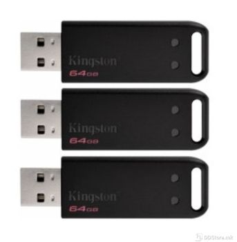 Kingston DT20 64GB USB 2.0, Black, Portable and simple design, 3 Pack, DT20/64GB-3P