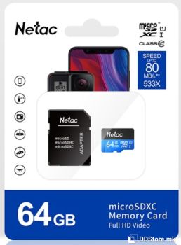 Netac Secure Digital Micro 64GB SDXC cl10 UHS-I 80MB Read w/Adapter