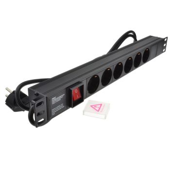 Power Box European type 6 ways power strip 3m ( Black ), with overload protection switch, with surge protection, without child protecti