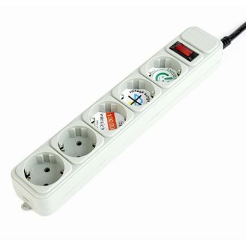 Power Box European type 6 ways power strip 2m ( White ), with overload protection switch, with surge protection, without child protecti