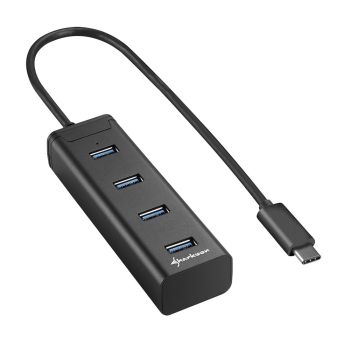 Power Box HUB 4 in 1 with USB 3.0 Type C Connection Cable to 4 x USB 3.0 ports, Black