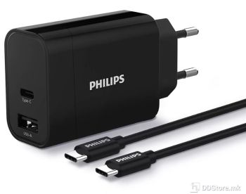 Philips USB-C & USB-A Dual Charger Adapter 30W Black