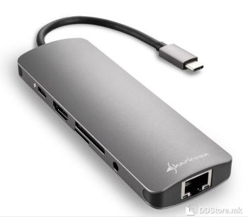 Sharkoon Active Combo Adapter USB Type-C (M) to x3 USB 3.0/RJ-45/HDMI/SD/Micro SD/3.5mm Dark Grey