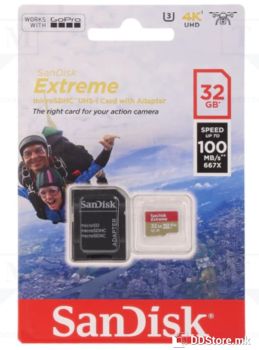 SANDISK MICRO-SDXC UHS-I 32GB EXTREME C10 w/adapter 100mb/s A2 V30, SDSQXAF-032G-GN6AA