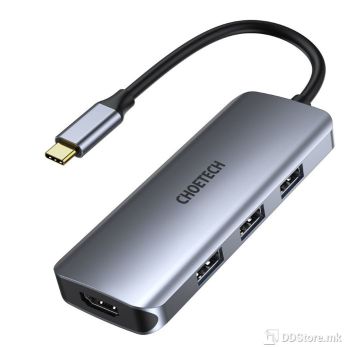 Choetech Active Multiport Adapter M19 USB Type-C to USB 3.0x3/HDMI 4K/Micro SD/SD/ PD 100W Aluminium