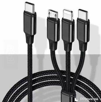USB Cable 3in1 Type-C to Micro USB, Type-C & Lightning 1m Omega Black