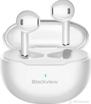 Earphones Blackview AirBuds 6 White TWS, Mic, IPX7, BT 5.3, Noise Cancel, Touch w/Charging Case