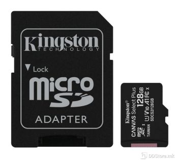 KINGSTON MICRO-SD 128GB CANVAS PLUS C10 UHS-I V10 100mb/s read w/adapter , SDCS2/128GB
