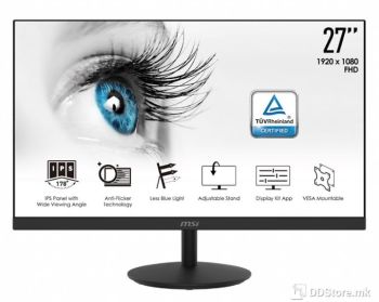 Monitor 27" MSI PRO MP271 IPS, 75Hz, FHD, HDMI, VGA, Speakers, Tilt, Frameless, VESA
