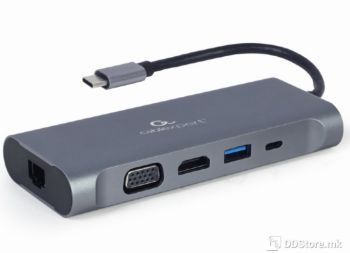 Gembird Multiport Adapter COMBO7 USB Type-C to USB 3.1x3/HDMI 4K/VGA/SD/PD 100W/Audio/RJ45 Aluminium