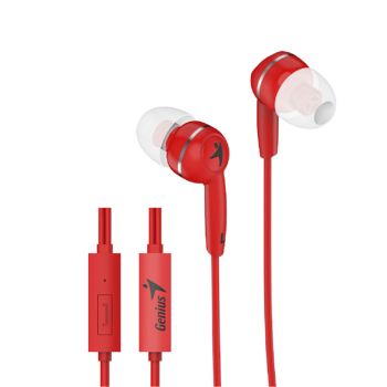 Genius HS-M320, RED color, in-ear headphone, 3.5mm connection, for tablets and smartphones, In-line control Mic/One button for answerin
