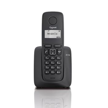 Gigaset A116, Wireless DECT Phone, Screen Size: 1.4, CallerID, Maximum talk time (hours): 12, Maximum range outdoors (meters): 300, 2 A