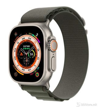 Apple Watch Ultra Cellular 49mm Titanium Case with Green Alpine Loop - Large, 1.92"
