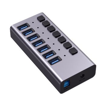 Power Box USB HUB 7 port, USB 3.0 with 12V 3A adapter, EU power adapter, gray, 1m USB3.0 printer cable