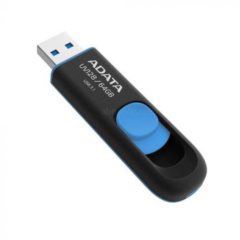ADATA 64GB USB Flash Drive UV128, Black+Blue, Capless mechanical design, USB 3.2 Gen 1 (backward compatible with USB 2.0), AUV128-64G-R
