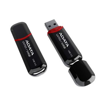 ADATA 64GB USB Flash Drive UV150, Black, Classic look with economical pricing, USB 3.2 Gen 1 (backward compatible with USB 2.0), AUV150