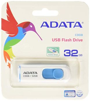 ADATA 32GB USB Flash Drive C008, Black+Red, Easy Thumb Activated Capless Design, AC008-32G-RKD