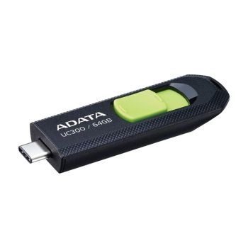 ADATA 64GB USB Flash Drive UC300 Type-C Black, Seamless file transfers with USB 3.2 Gen1, USB Type-C support for high compatibility, Ca