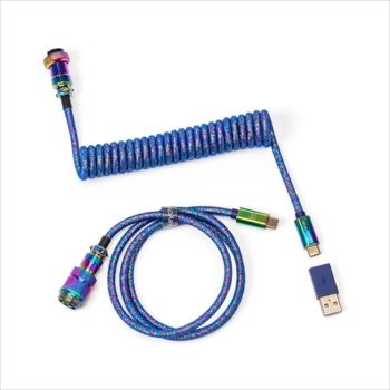 KEYBOARD CABLE KEYCHRON COILED AVIATOR COLORFUL PREMIUM ANGLED (Type-C to Type-C) w/adapter type-A to Type-C, Rainbow blue