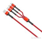 USB Cable 3in1 Micro USB, Type-C & Lightning 1m MOYE Red