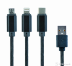 USB Cable 3in1 AM to Micro USB, Type-C & Lightning 1m Cablexpert Black