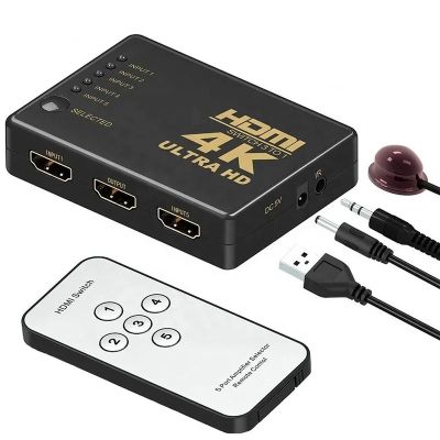 Power Box 4K 30Hz HDMI switch 5x1 5 input 1 output, Black