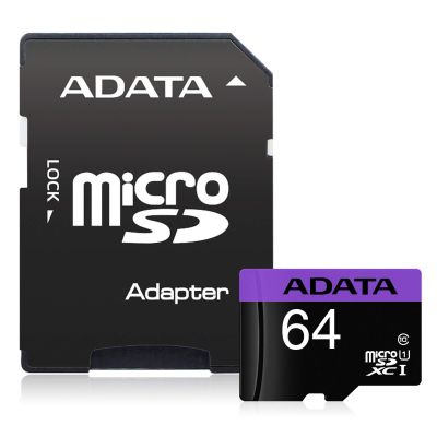 ADATA 64GB microSDHC Class 10 with adapter UHS-I, Seq Read/Write rate up to 80 / 25 (MB/s), AUSDX64GUICL10-RA1