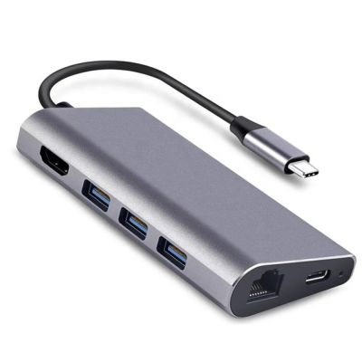 Power Box Hub Type C 8 in 1 hub to PD, USB3.0*3, HDMI, RJ45, SD/TF, 1000mbps LAN